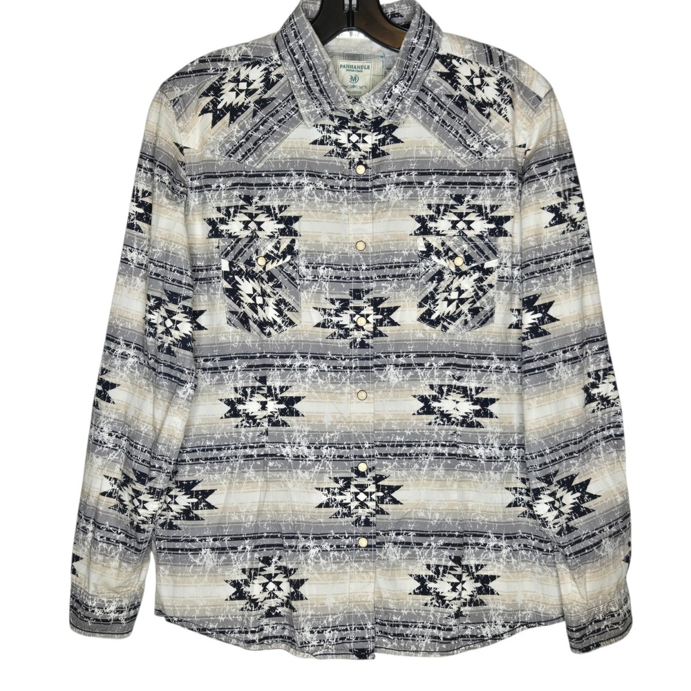 Panhandle Rough Stock Women's M Southwestern Aztec Long Sleeve Western Shirt